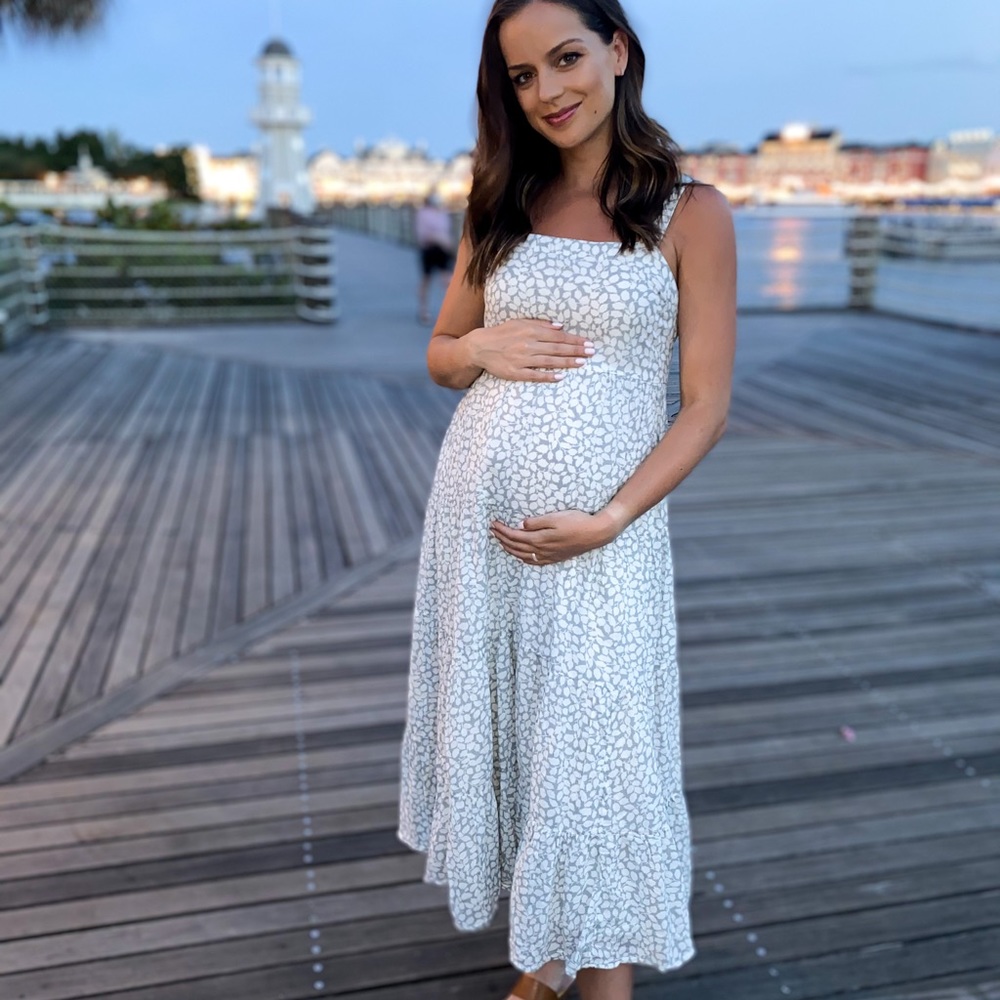 Abercrombie & Fitch White Floral Maternity Midi Dress